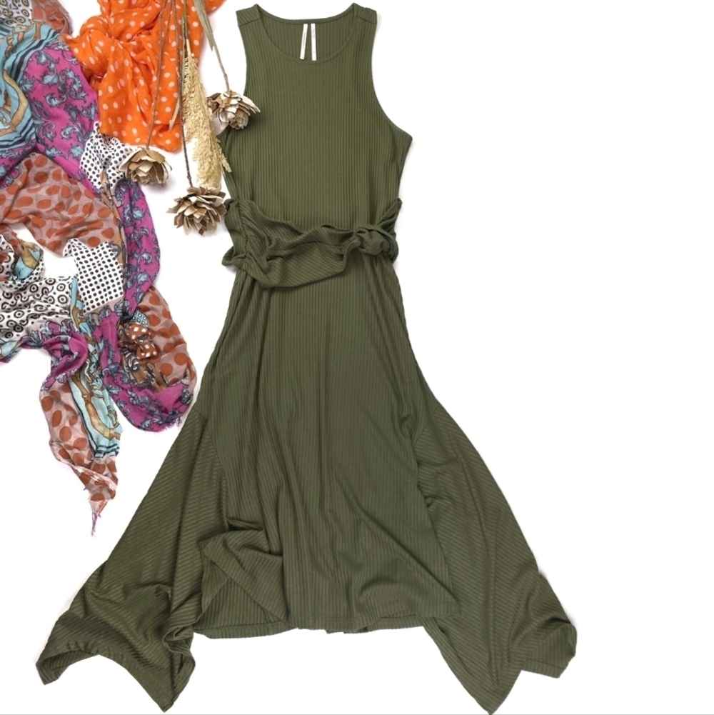 Anthropologie Elegant Olive Green Sleeveless Maxi Dress Sz M